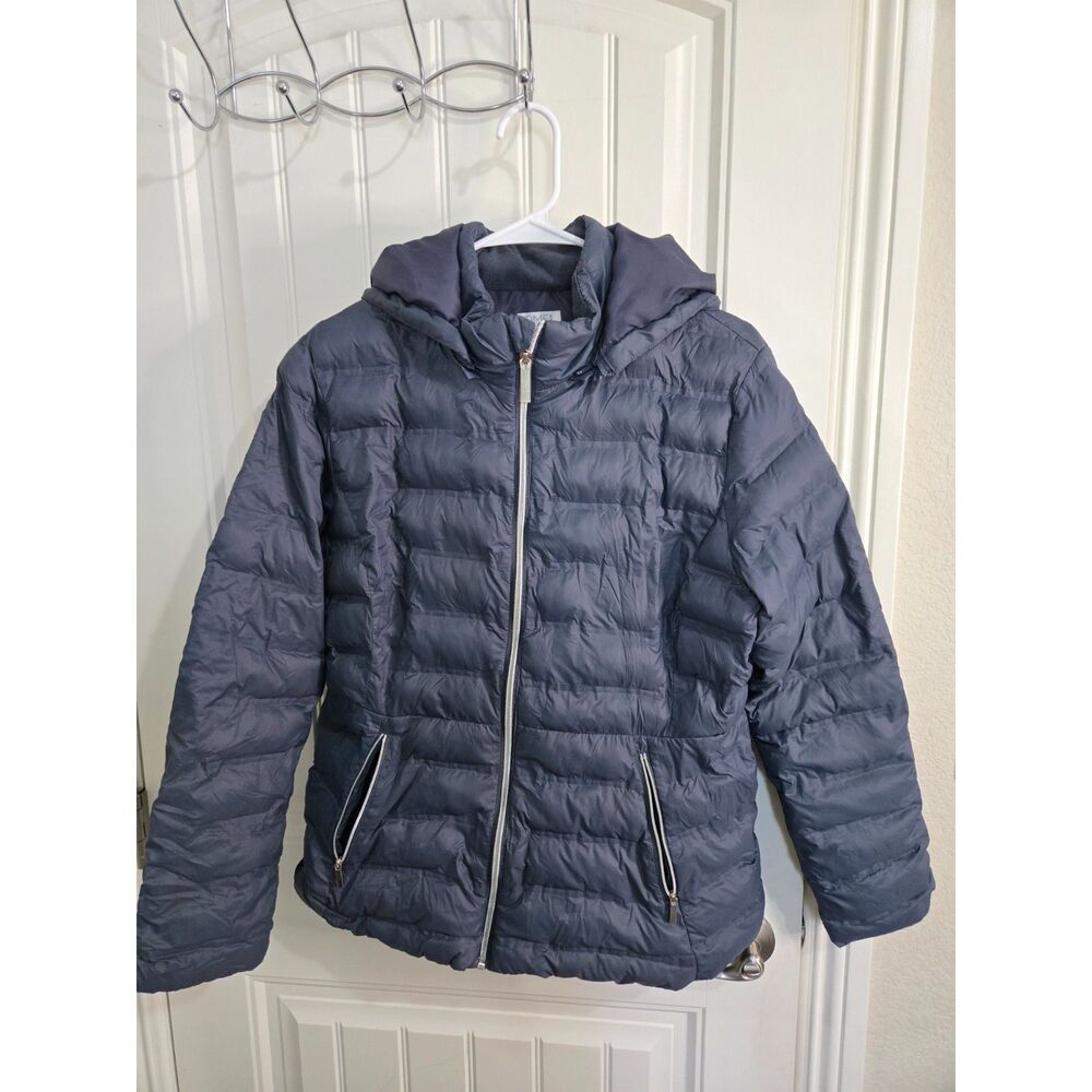 Time and Tru Women’s L 12-14 Navy Blue Hooded Puffer Jacket Full Zip Lightweight